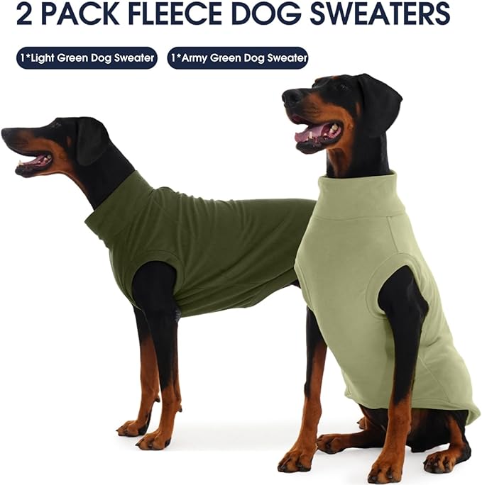 IECOii 2 Pack 4XL Fleece Sweaters for Dogs - Warm & Stretchy Doberman Sweater for Large Dogs Boy Girl, Winter & Fall Soft Fleece Coat, Machine Washable(Size XXXXL, Light Green & Army Green)