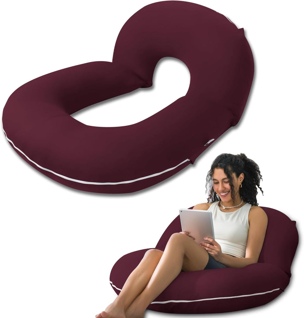 INSEN Reading Pillow for Sitting in Bed Adult, Back Pillow for Bed Sitting Up, Use for Relaxing and Gaming, Suitable for Adults & Kids(Cooling Wine, Basic)