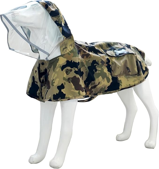 Waterproof Dog Raincoat, Adjustable Reflective Lightweight Pet Rain Clothes with Poncho Hood(XX-Large,Camo)