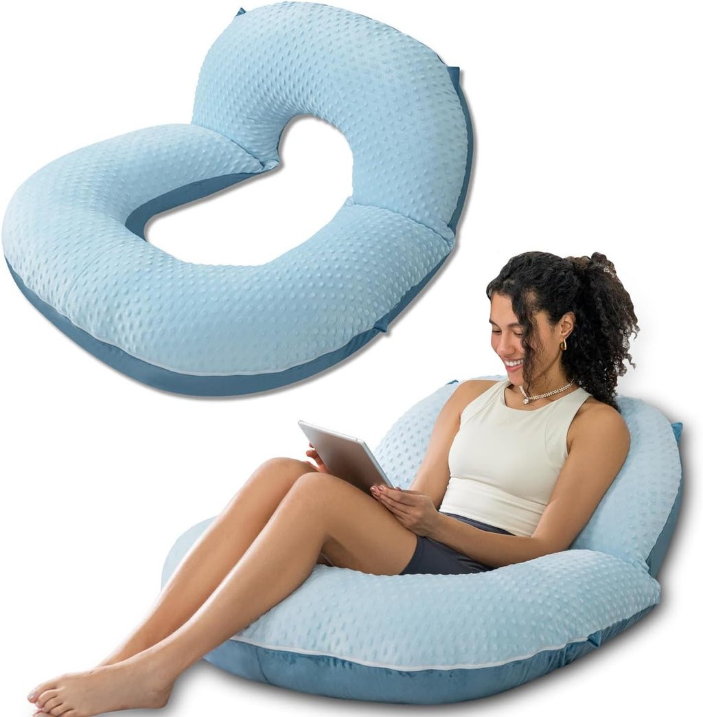 INSEN Reading Pillow, Back Pillow for Sitting in Bed and Couch, Gaming Pillow for Adults, Sit Up Support for Bed, Blue Bubble Velvet