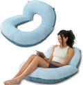 INSEN Reading Pillow, Back Pillow for Sitting in Bed and Couch, Gaming Pillow for Adults, Sit Up Support for Bed, Blue Bubble Velvet