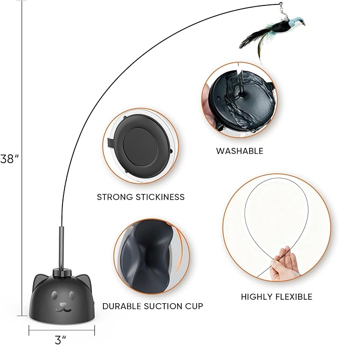 Interactive Cat Toys for Indoor Cats Automatic Electric Flying Bird Feather Cat Toy - Best Kitten & Adult Cat Enrichment Toy Stick-on Hanging Electric Kitty Toys for Bored Cats