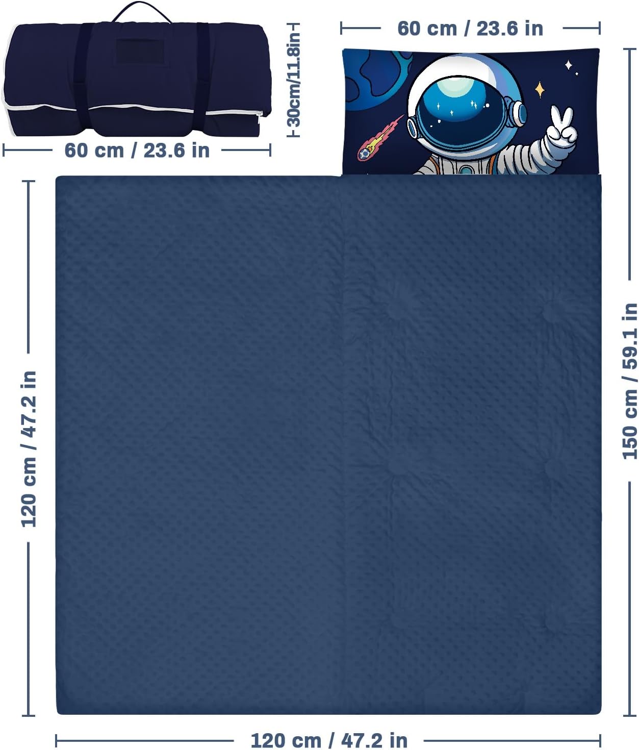 Toddler Nap Mat Kids Sleeping Bag 59‘’×24‘’, Soft Slumber Bag with Removable Pillow for Kids Girls Boys,Roll Up Sleeping Mat Lightweight for Camping,Daycare, Kindergarden