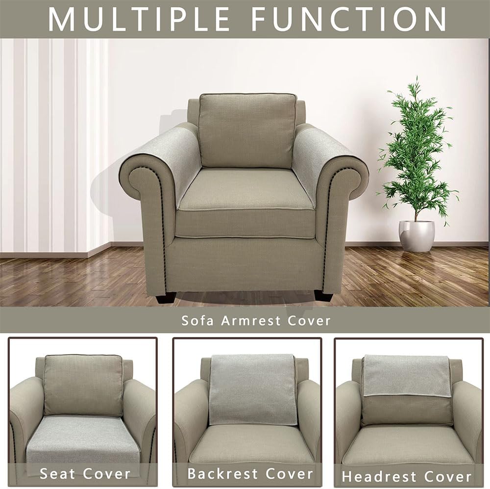 Couch Arm Covers, Anti-Slip Sofa Armrest Cover for Recliner, 2pc Washable Sofa Arm Covers, Dogs Cats Pet Scratch Proof Couch Arm Protectors, Tan, 20x24inch