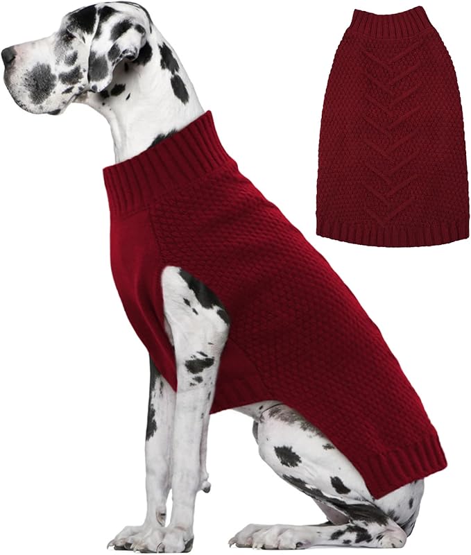 IECOii Big Dog Sweater - XXXL & XXXXL Dog Sweaters, Winter & Fall Coat for Large Dogs, Warm Dark Red - 4XL