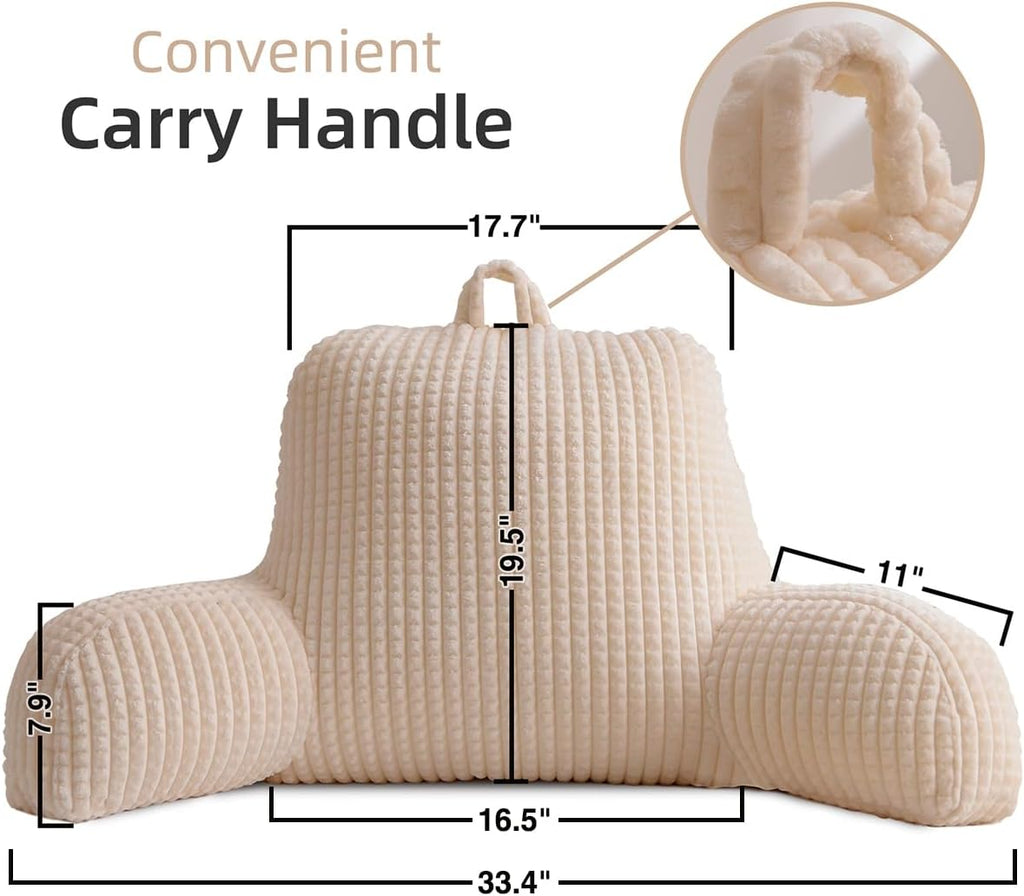 Holawakaka Adults Reading Pillow with Arms, Backrest Reading & Rest Pillows for Sitting Up in Bed, Bed Rest, Lounging, Working on Laptop,Arms Back Support Cushion for Men Women Teens, Ivory