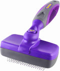 Hertzko Self-Cleaning Slicker Brush - Cat and Dog Brush for Shedding, Tangles and Dirt - Gentle Grooming Tool for Sensitive Skin - Pet Hair Remover for Long and Short Coats - Purple