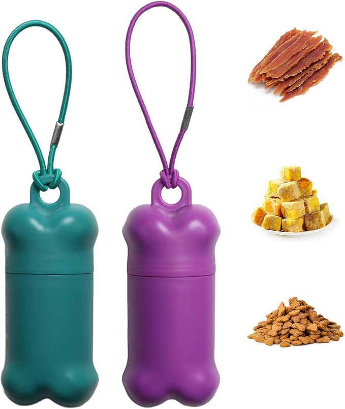 2 Pieces Portable Dog Training Treat Pouch, Mini Treat Holder Small Dog Treat Bag for Training and Walks, Waterproof Pet Snack Container(Purple&Green)