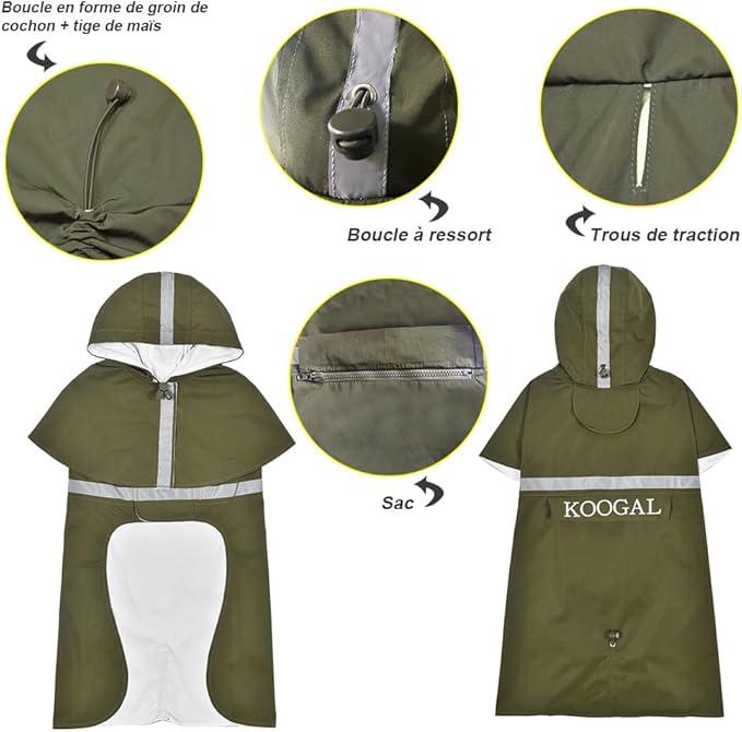 Pet Large Dog Raincoat Apparel Poncho Waterproof for Medium Large Sized for Dog Raincoat Clothes Jacket (6XL, Green)