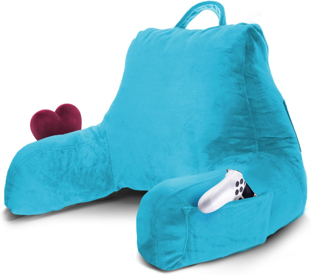 Nestl Reading Pillow for Kids & Teens with Shredded Memory Foam, Backrest Pillows for Reading, Watching, and Gaming, Use on the Couch, Bed, or Floor, Adjustable Support with Washable Cover Bright Blue