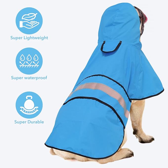Reflective Dog Rain Coat - Waterproof Adjustable Pet Raincoat Jacket, Lightweight Hooded Dog Rain Coat Poncho for Small to X- Large Dogs and Puppies (Blue, X-Large)