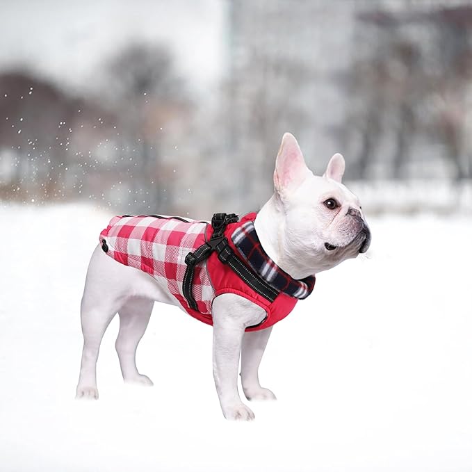 Dog Coat with Harness,Small Dog Winter Coat,Doggie Jackets with Built in Harness,Adjustable Warm Jacket for Medium Large Dogs,Pet Puppy Cold Weather Coats for Dogs Waterproof (PlaidPink, XX-Large)