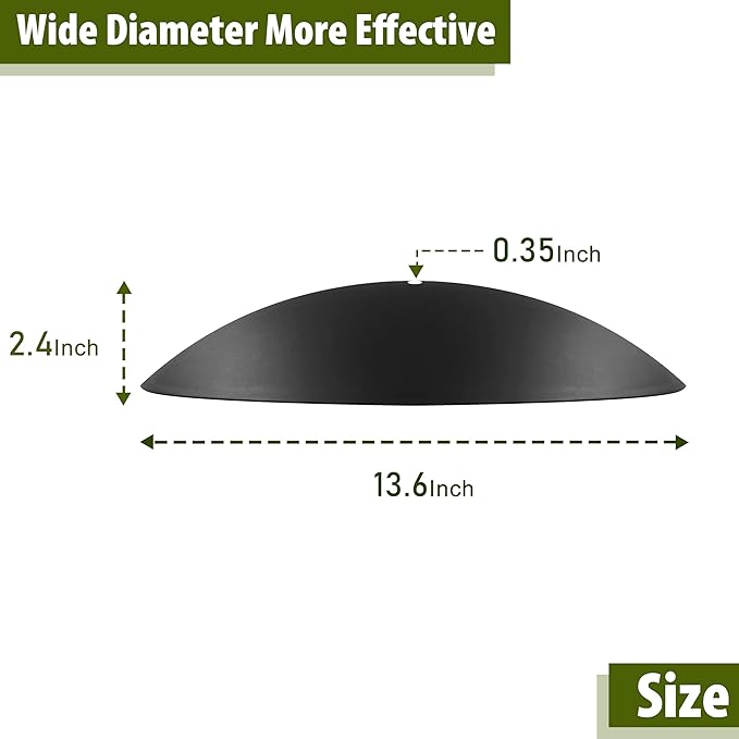 13" Bird Feeder Rain Guard, Hummingbird Feeder Shade Dome Cover, Hanging Baffle for Bird Feeder Pole (Black), 2 Pack
