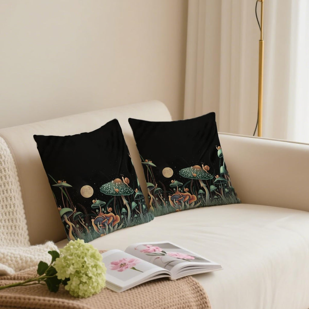 2 Pcs Mushroom Flower Farmhouse Throw Pillow Covers, Summer Seasonal Pillowcase Farmhouse Decorative Linen Cushion Case for Sofa Couch for Couch Sofa Bed Bedroom Living Room Office Home Decor