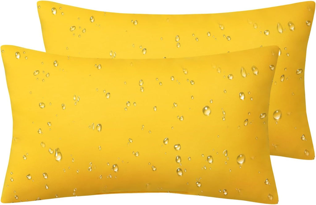 Phantoscope Pack of 2 Premium Dual Usage Outdoor Pillow Inserts, Waterproof Throw Pillows No Cover Needed, Colorful Decorative Couch Sham Cushion Stuffer Patio Couch Tent, Yellow 12 x 20 Inches