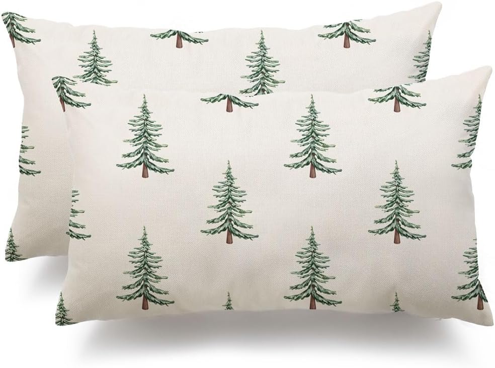 DFXSZ Christmas Pillow Covers 12x20 inch Set of 2 Christmas Tree Decorative White Throw Pillow Covers Winter Famliy Decoration for Home Couch TH-30B12
