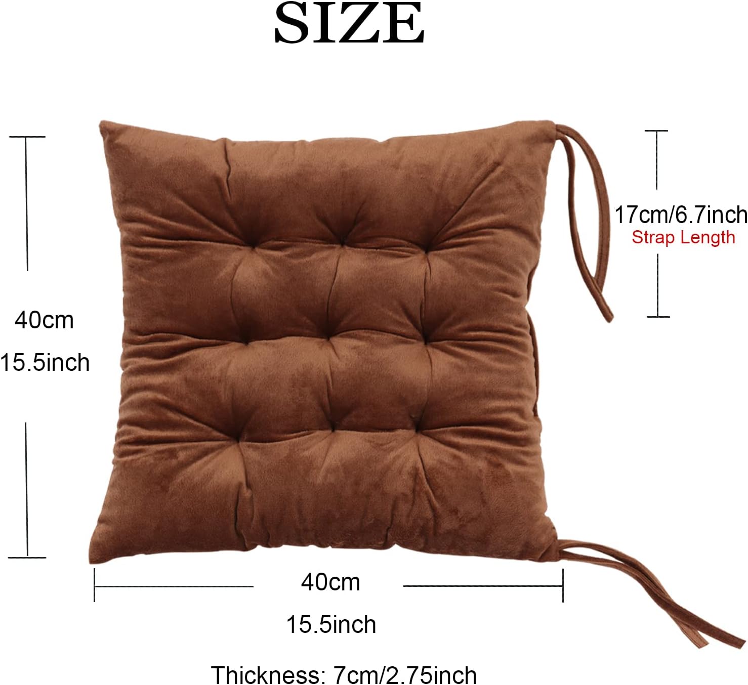 Set of 4 Square Chair Pads Indoor Seat Cushions Pillows with Ties Soft Comfortable Non Slip Chair Mat for Kitchen Dining Office Desk Living Room Outdoor Tatami 15.5" - Coffee