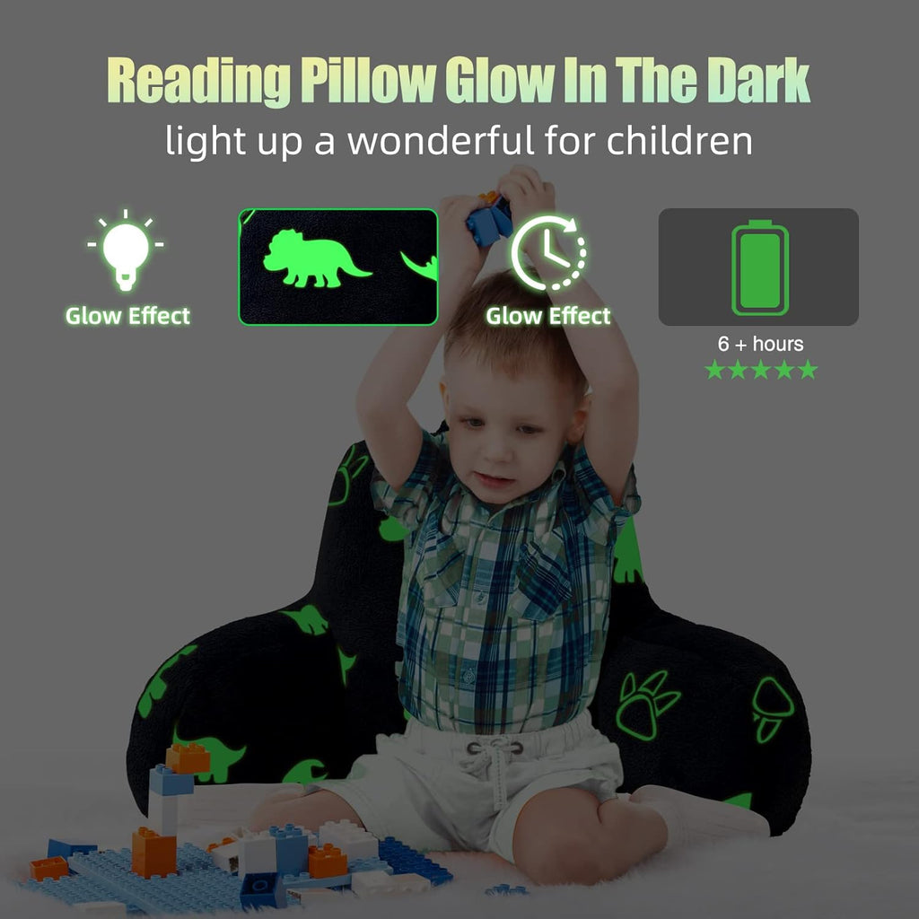 Meeting Story Dinosaurs Reading Pillows Rabbit Faux Fur Shaggy with Arms Bed Rest Pillows Back Pillow for Bed, Bed Chair Arm Pillow Bed Rest Pillow for Adults, Teens, Kids (Orange-Blue)