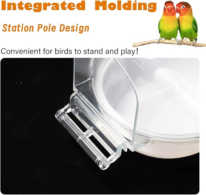 Bird Bath Box for Cage, Parrot Hanging Planet Bathtub No-Leakage Transparent Omnidirectional Observation Tub Shower Box Birds Cage Accessory for Canary Parrot Crested Cockatiel Lovebird