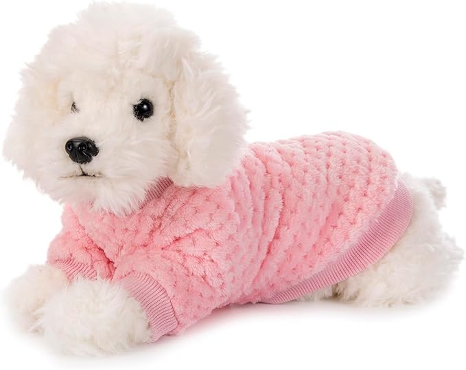POMIU Dog Sweater, Dog Sweaters for Small Medium Dogs or Cat, Warm Soft Flannel Pet Clothes for Dogs Girl or Boy, Dog Shirt Coat Jacket (Coat Pink+Purple, Large)