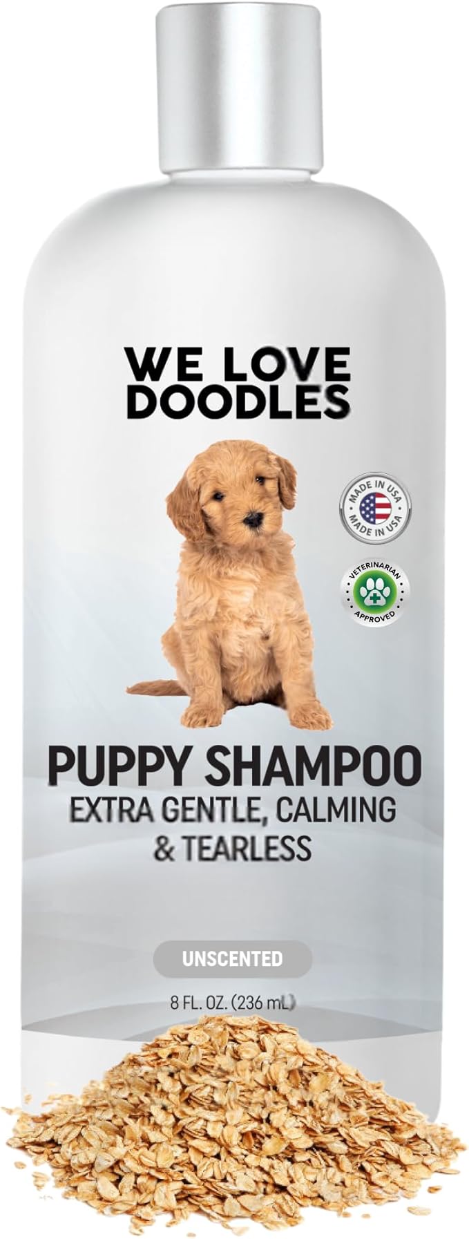 Puppy Shampoo & Conditioner | Made in USA | Tear Free | Best Shampoo for Puppies | Sensitive & Itchy Skin Wash | Oatmeal Bathing | Tearless, Unscented, 8oz [We Love Doodles]