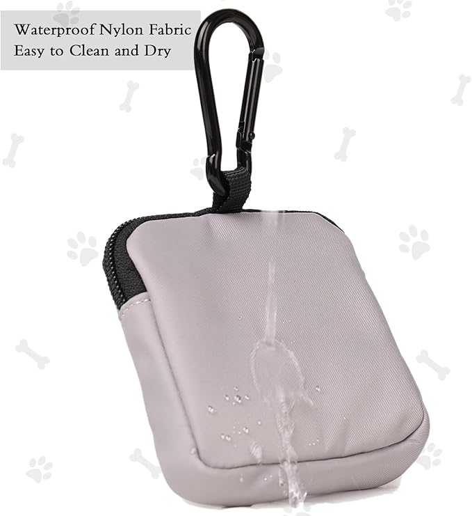COOWONE Dog Treat Pouch Pocket Sized Pet Puppy Training Pouch for Dog Training Behavior Aids, Waterproof Nylon Fabric Dog Poop Bag Holder, Hands Free Dog Walking Bag with Metal Carabiner (Grey)