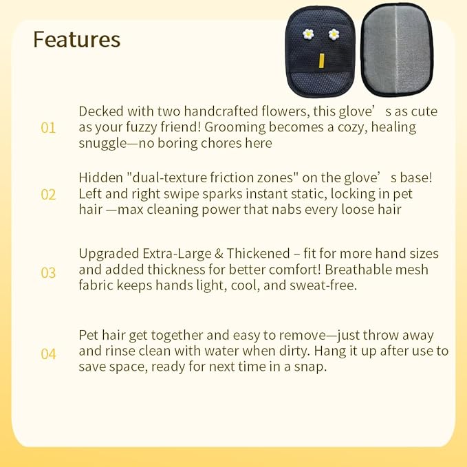 Extra Large Pet Hair Removal Glove - Upgraded Reusable Thickened Electrostatic Pet Grooming Glove with Cute Design for Furniture, Sofa & Clothes