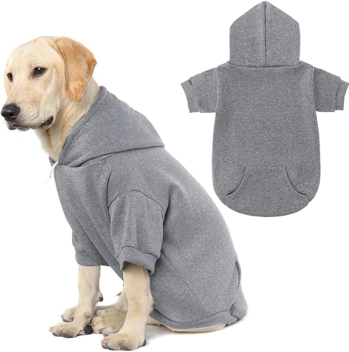 KOOLTAIL Basic Dog Hoodie - Soft and Warm Dog Hoodie Sweater with Leash Hole and Pocket, Dog Winter Coat, Cold Weather Clothes Sweatshirt for Small Medium Large Dogs Puppy Cat Boys Girls Grey L