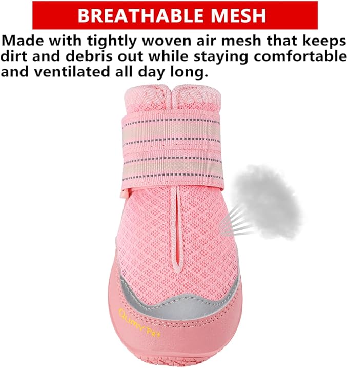 QUMY 4PCS Dog Boots for Large Dogs, Medium Dog Shoes & Paw Protectors for Hot Pavement, Summer Heat Protection, Mesh Breathable Nonslip Dog Booties for Hardfloors, Walking Running Hiking Pink Size 3