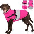 SUNFURA Dog Coat for Large Dogs, Warm Pet Jacket Winter with Harness Built in, Waterproof Pet Snow Jacket with Furry Collar, Reflective Fleece Snowsuit for Extra Large Dogs, Hot Pink XL