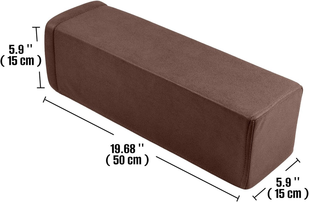 2 Pack Couch Arm Rest Pillow, 6''x6''x20'' Faux Leather Waterproof Cover, High Density Foam Armrest Cushion, Removable & Washable Elbow Support for Sofa, Bed, and Armchair (Dark Brown)