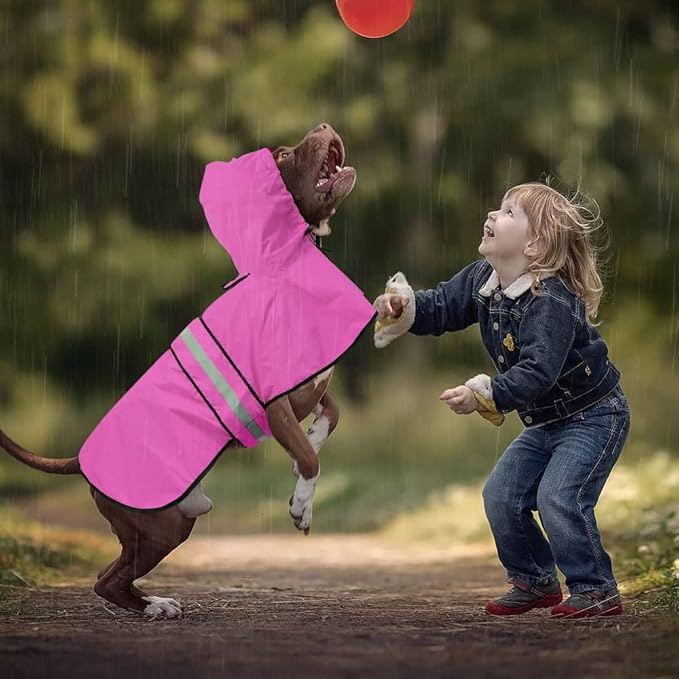 Reflective Dog Rain Coat - Waterproof Adjustable Pet Rain Jacket, Lightweight Dog Hooded Poncho Raincoat for Small to X- Large Dogs and Puppies (Pink, Large)