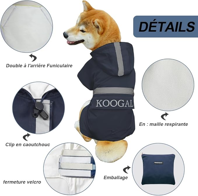 for Small to Medium Dog Raincoat Apparel Poncho Waterproof Dog Clothes Pet Jacket Dog Raincoats Jacket (Navy Blue,3XL) for Small to Medium Dogs
