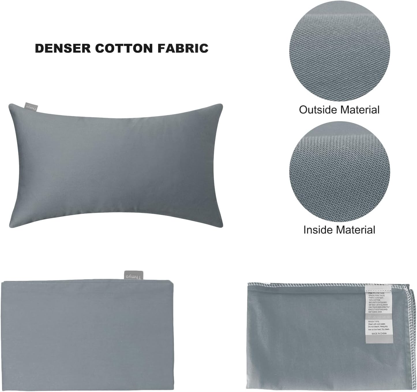 4-Pack 100% Cotton Lumbar Comfortable Solid Decorative Throw Pillow Case,Thmyo Rectangle Cushion Cover Pillowcase Sublimation Blank Pillow Covers DIY Throw Pillowcase(12x20inch/30x50cm, Dark Grey)