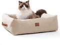 20In Dog Bed for Small Medium Sized Dogs and Cats - Washable Rectangle Puppy Bed for Indoor Outdoor, Cozy Pet Bed with Support Pillow & Non-Slip Bottom(Beige, Small)