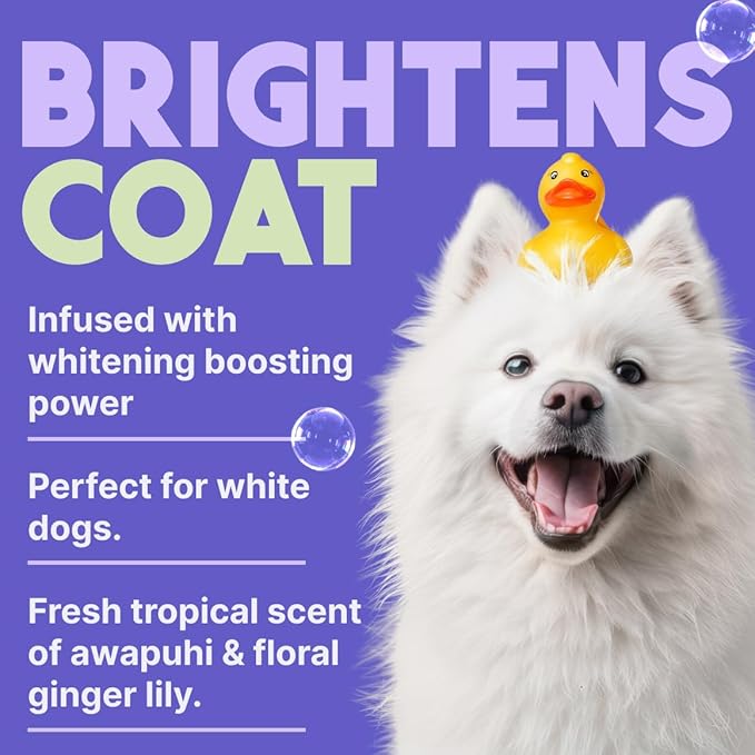 TropiClean Whitening Dog Shampoo, Whitening & Brightening, For All Coat & Color Types, Puppy Safe, Made in the USA, Cat Friendly, 20oz.