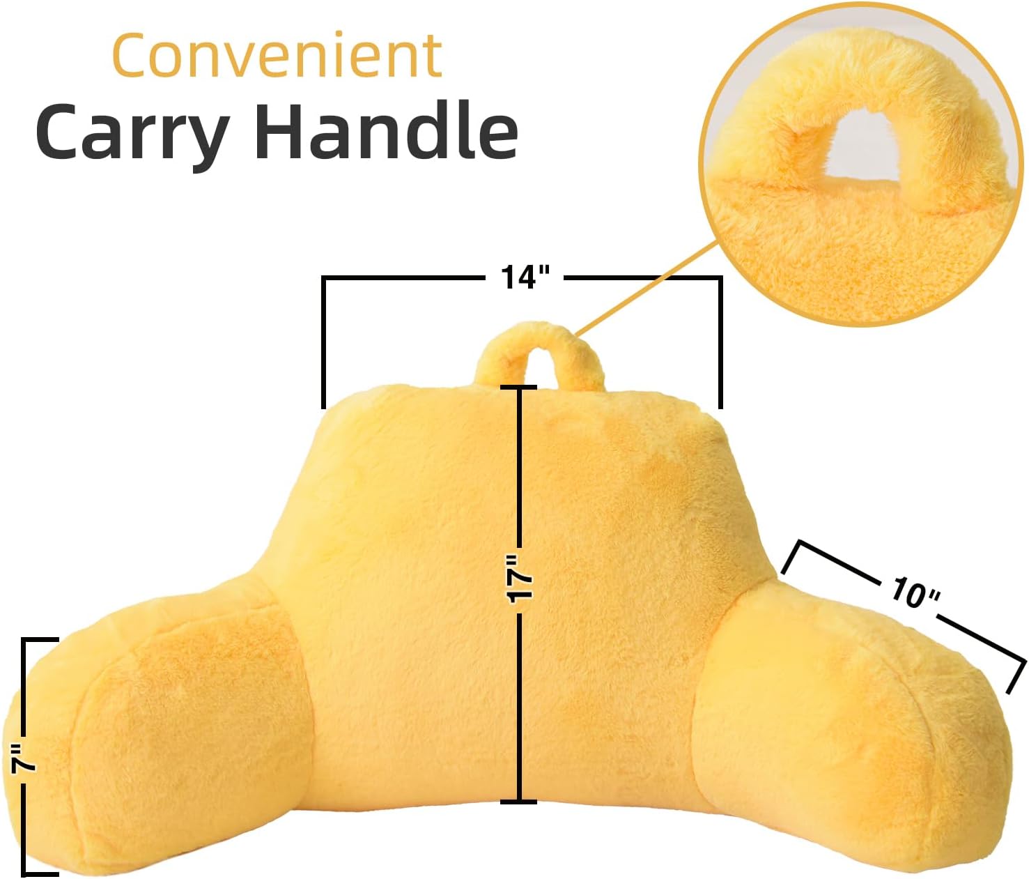 A Nice Night Faux Fur Reading Pillow Bed Wedge Large Adult Children Backrest with Arms Back Support for Sitting Up in Bed/Couch for Bedrest,Yellow