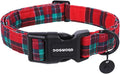 DOGWONG Christmas Cotton Dog Collar, Red Green Tartan Christmas Dog Collar Durable Soft Fabric Pet Dog Collars Cute Red Green Plaid Necklace for Small Mediu Dogs