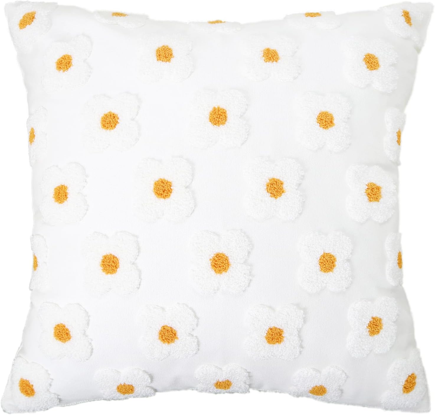 DECOBIRD Embroidery Throw Pillow Cover 20x20 Beige Floral Design Home Decor Loop Embroidered Pillow Case Thick Cotton Canvas Square Cushion Cover for Couch 50x50cm, 4 Petal Flowers 1 Piece