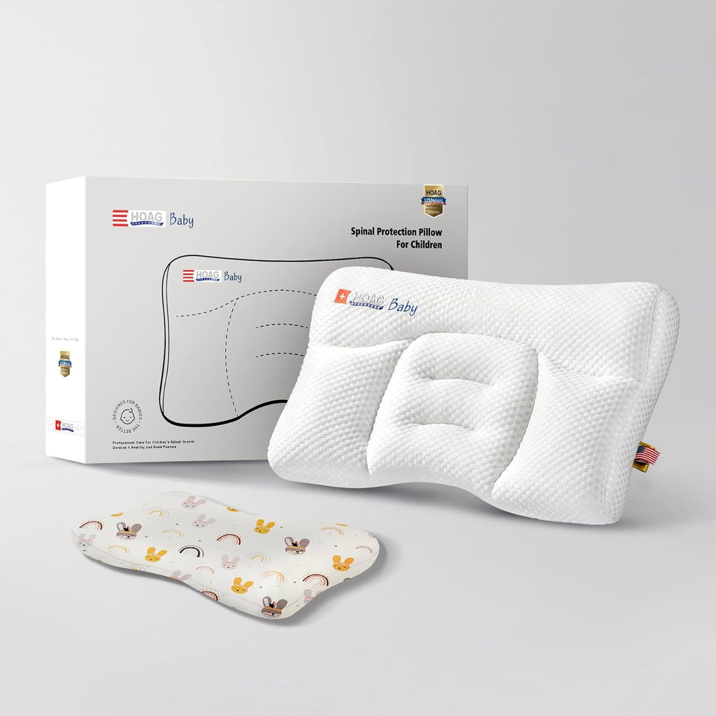 Toddler Pillow with Pillowcase, Breathable & Cozy Machine Washable Kids Pillow with Pillowcase, 21.6x13.8 Ergonomic Children Pillow for Boys and Girls Aged 6-12 (Rabbit, Height 3)