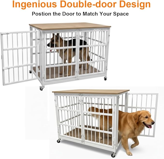 48/42/38 Dog Crate Furniture, Heavy Duty Dog Kennel Indoor for Large Dogs, Escape-Proof and Chew-Proof Wooden Dog Cage for high Anxiety Dog, Decorate House as TV Stand, End Table