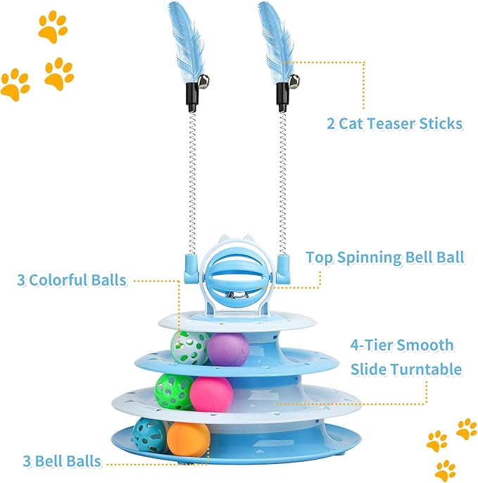 Cat Toy Interactive Pet Plaything for Indoor Kitten Interactive Kitty Puzzle Ball with 2 Cat-Tease (Blue)