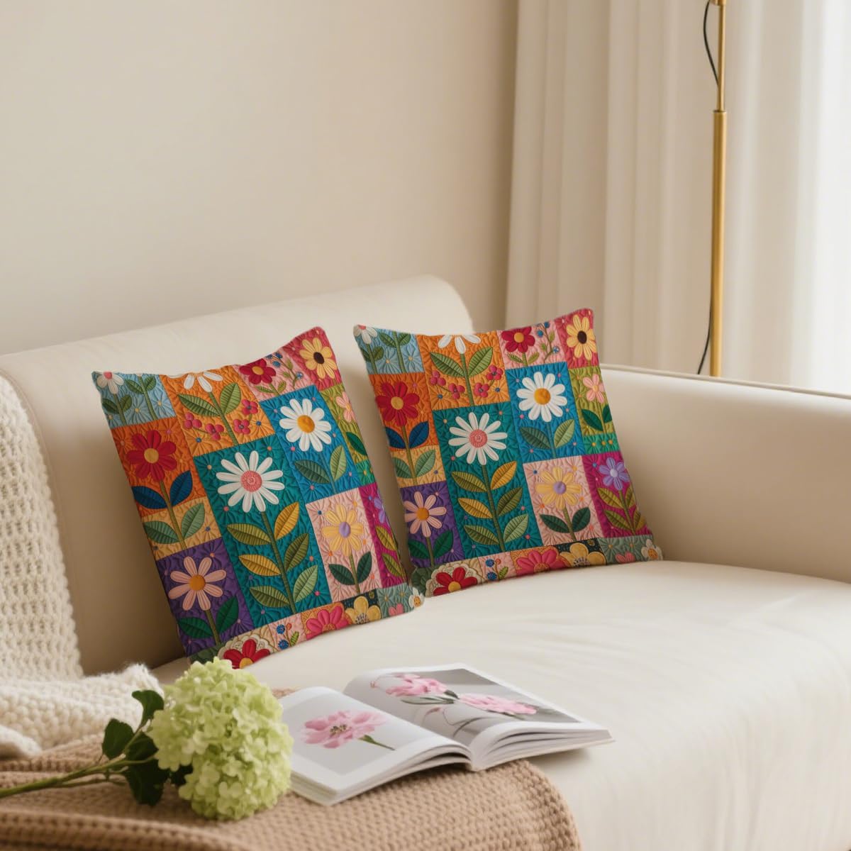 2 Pcs Vintage Botanical Floral Pillow Covers, Chinoiserie Floral Decorative Throw Pillows Vintage Rustic Toile Flower Pillow Cases, Linen Cushion Covers for Couch Sofa Bedroom Living Room Home Decor