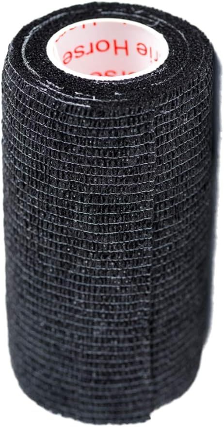 4 Inch Vet Wrap Tape Bulk (Black) (Pack of 12) Self Adhesive Adherent Adhering Flex Bandage Grip Roll for Dog Cat Pet Horse