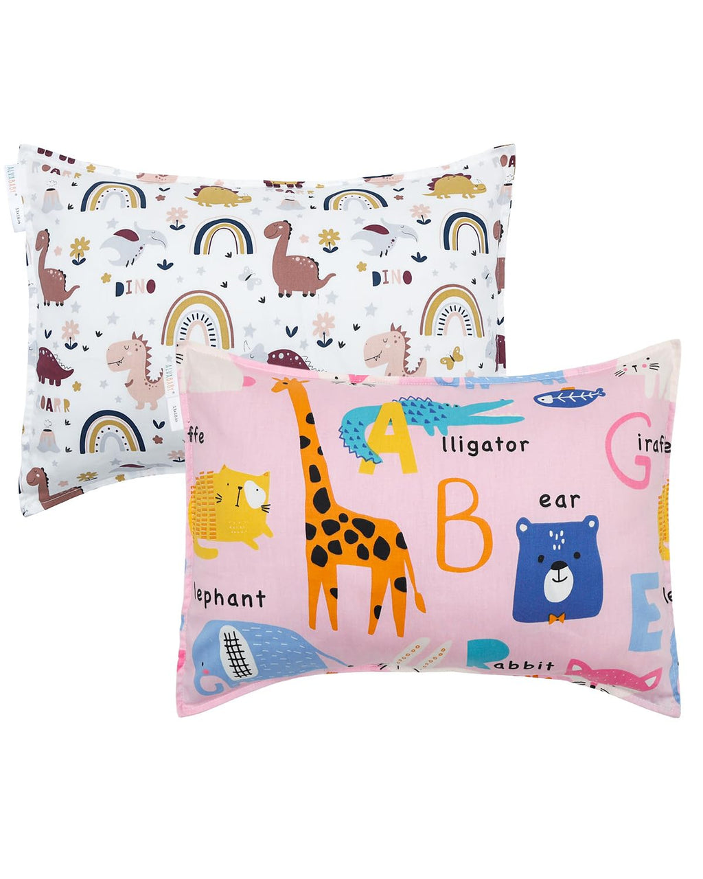 ALVABABY Toddler Pillowcases 2 Pack Organic Cotton Kids Pillow Cover Fit 13"x 18" or 12"x24" Envelope for Girl Boy Sleepy Travel
