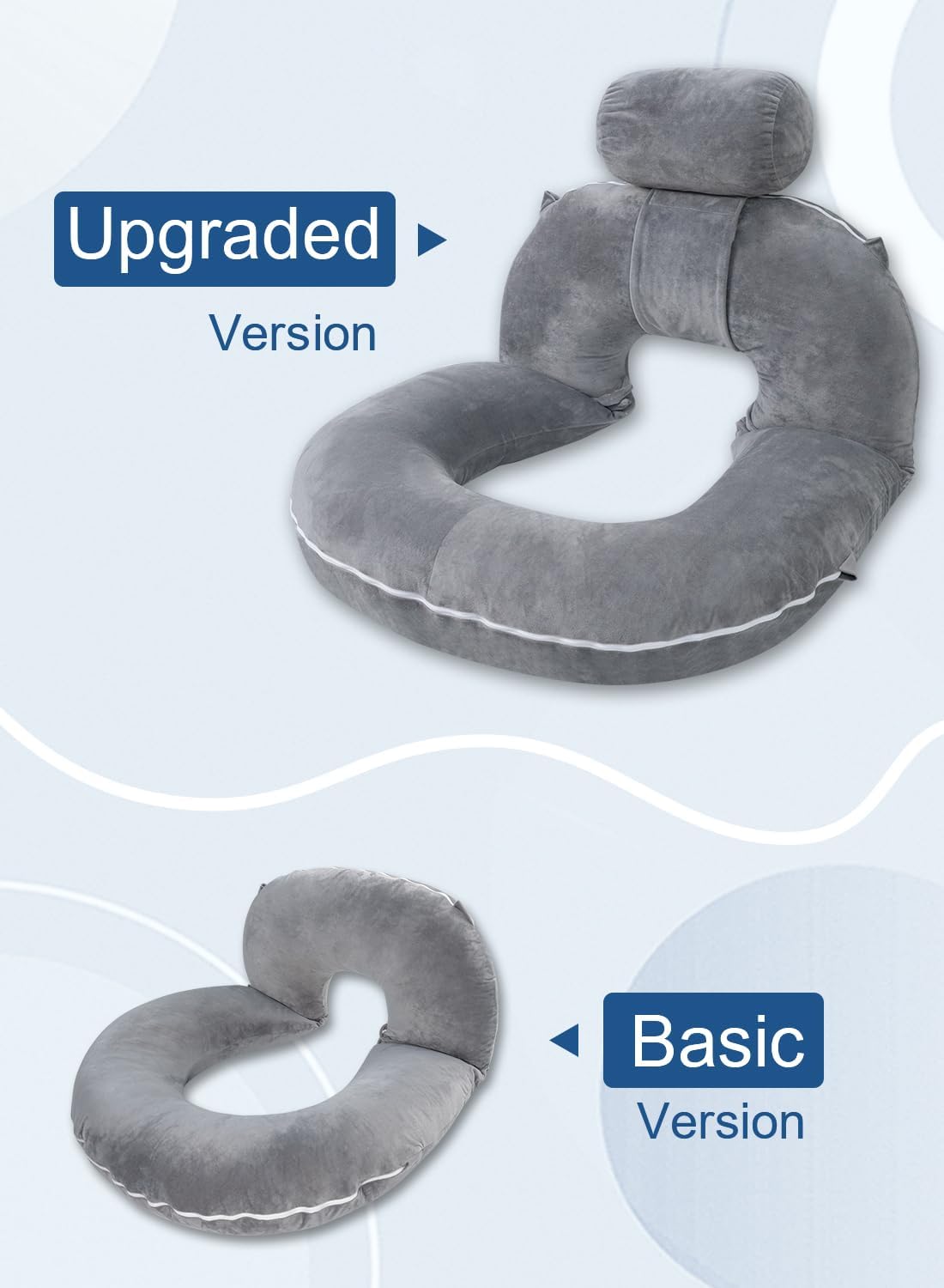 INSEN Reading Pillow, Back Pillow for Sitting in Bed and Couch, Gaming Pillow for Adults, Sit Up Support for Bed (Grey, Upgraded)