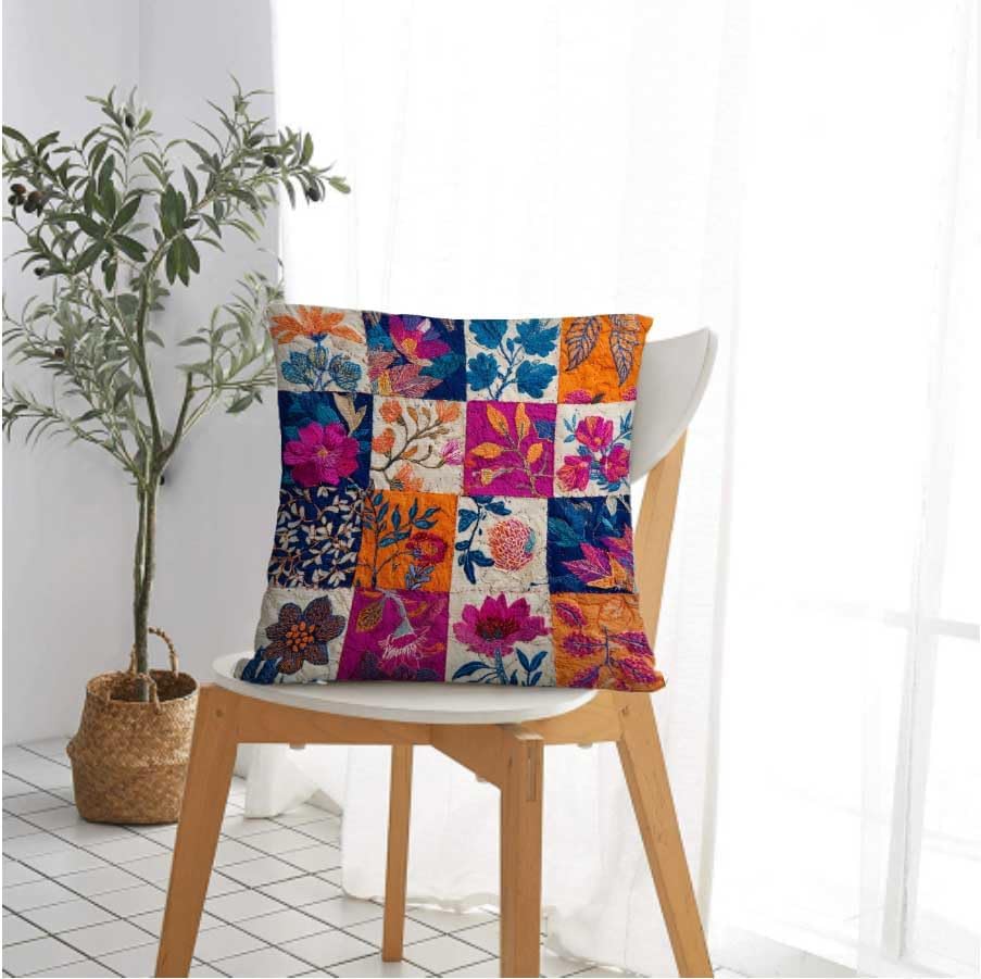 Throw Pillow Covers 18x18 Set of 2, Vintage Patchwork Cushion Covers, Decorative Square Pillowcases for Couch, Bedroom, Living Room