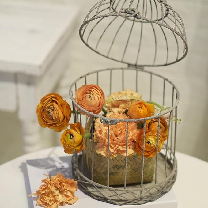 Rustic Vintage Birdcage Planter Holder Farmhouse Distressed Decor Metal Iron Round Plants Stand with Latch Lock Closure for Wedding Garden Patio Indoor Outdoor Home Table Centerpiece Decorations
