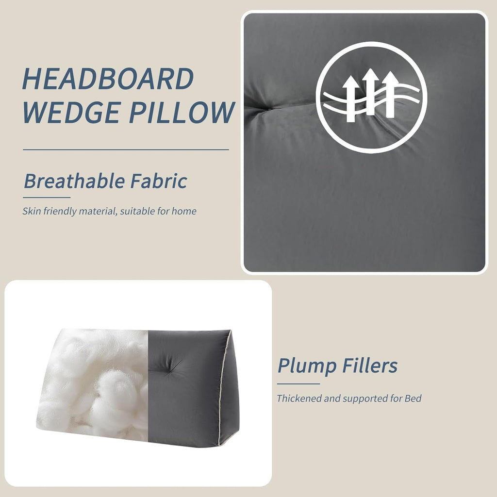 Headboard Wedge Pillows Twin/Twin XL, Ergonomic Bed Triangular Headboard Pillow, Thickened Backrest Cushion for Reading in Dorm Bed Sofa, Dark Grey, 39in
