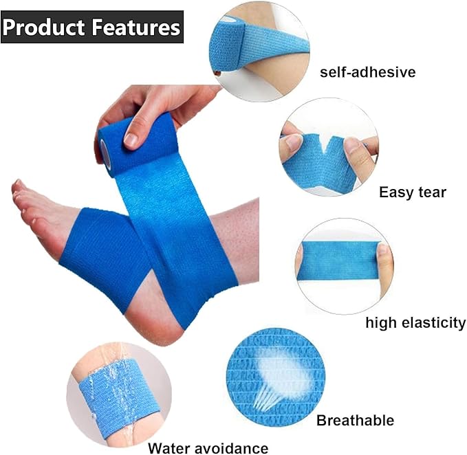 24 Pack Self Adhesive Bandage Wrap 2 Inch x 5 Yards Non-Woven Bandage,Vet Wrap Breathable Elastic Self-Adherent Tape for Stretch Athletic, Sports, Wrist, Ankle (Black)